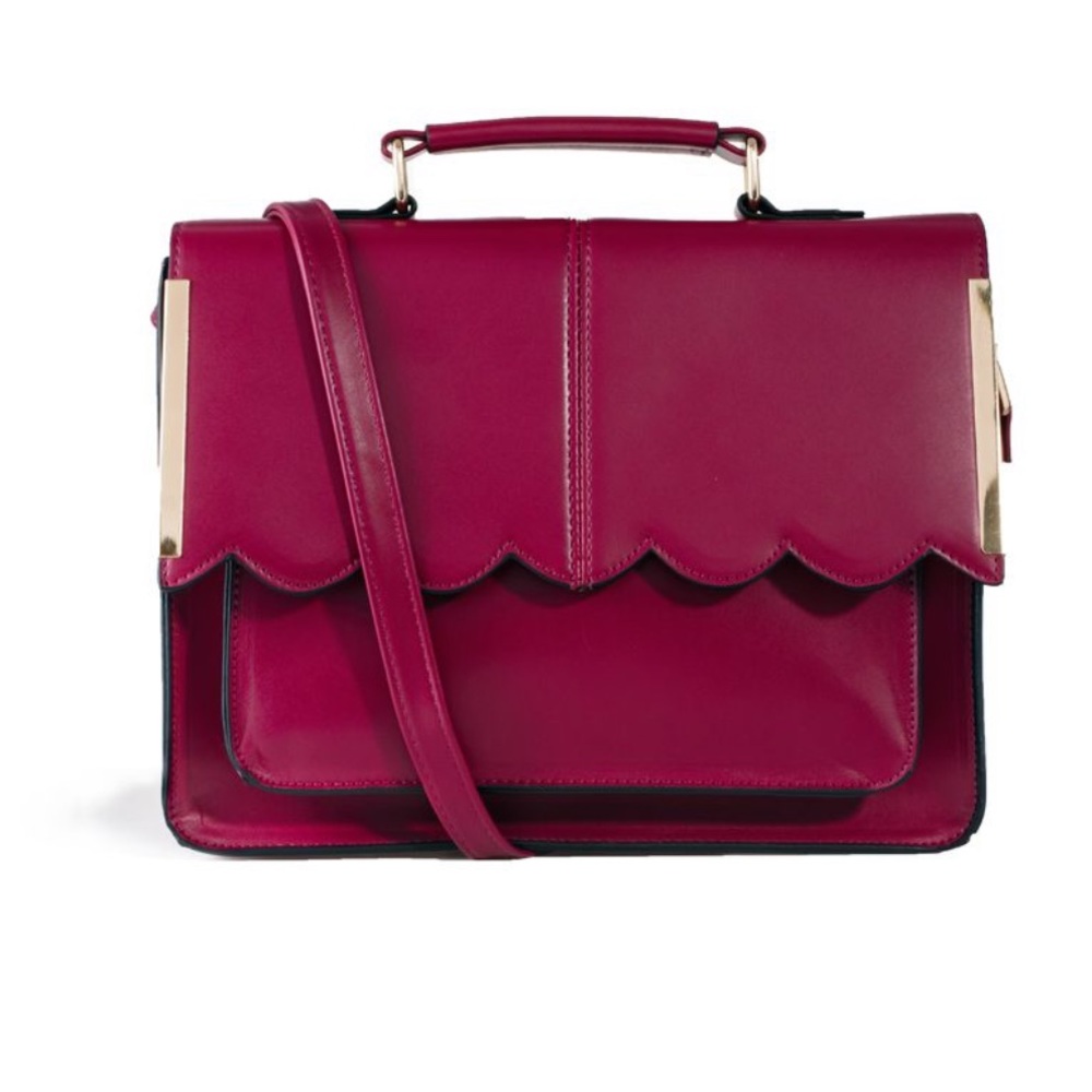Scalloped detail satchel bag - burgundy